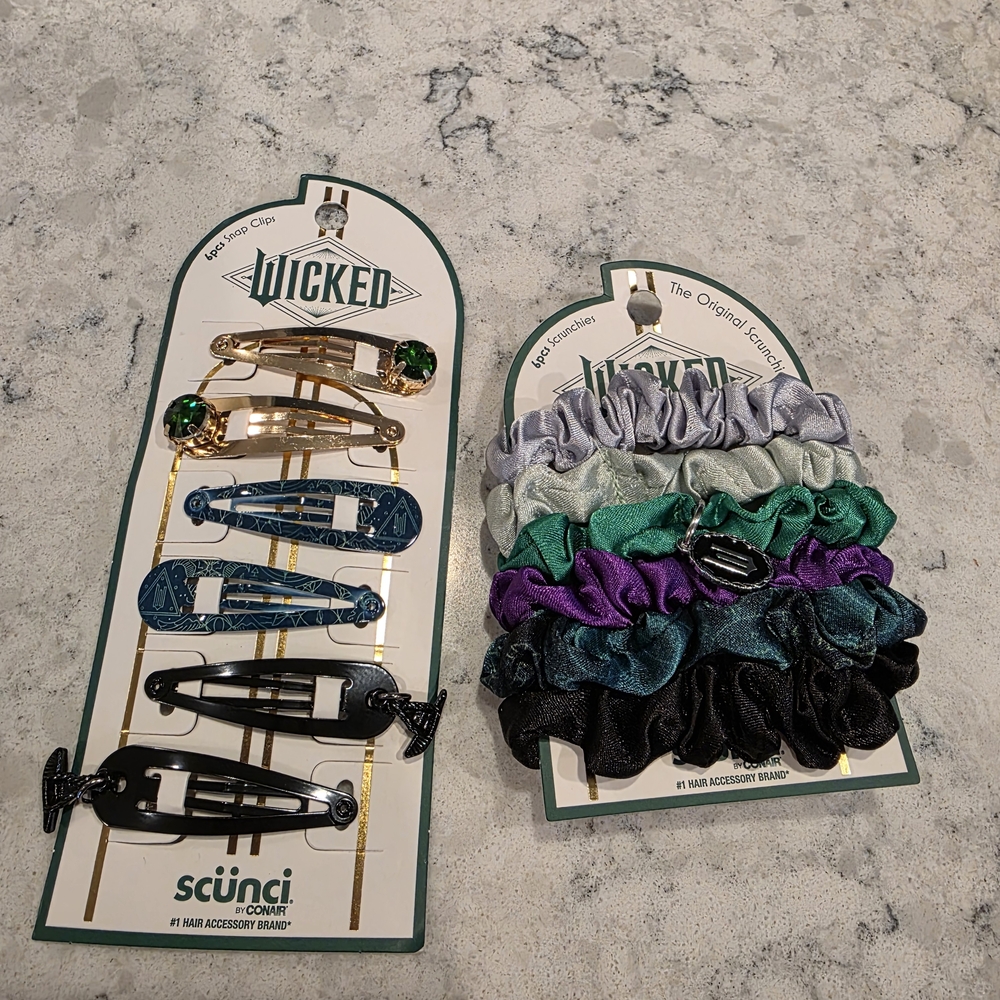 Scunci Wicked Hair Barrette and Scrunchie Set - Green, Blue, Purple, Black NWT!